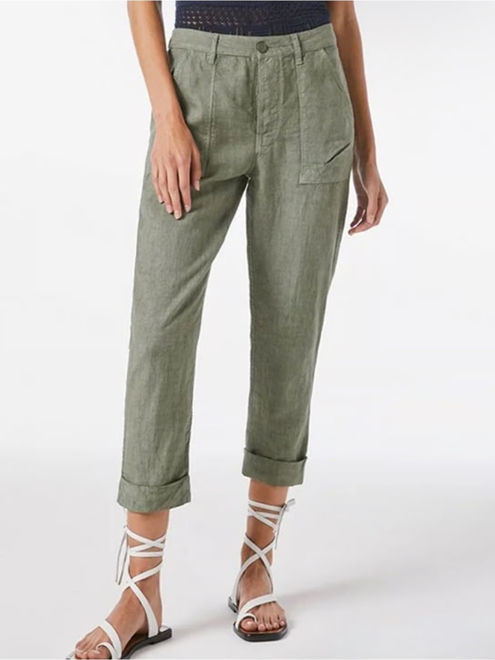 FRAME LE BEAU green military linen pants medium